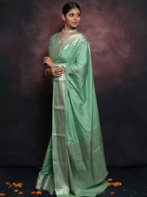 Katan Mango Silk Banarasi Jacquard Zari Border Design Saree